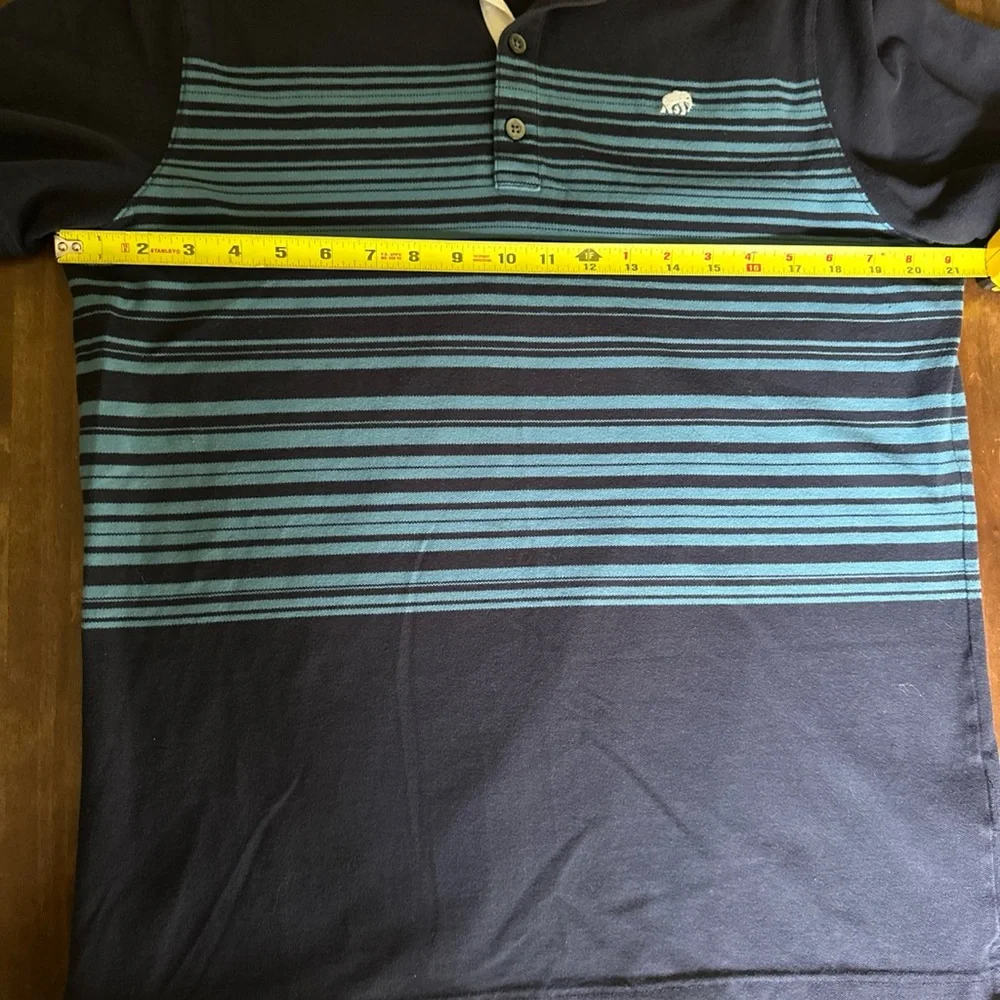 Banana Republic Polo Mens L Large Blue Elephant Stripe‎ Preppy Classic School